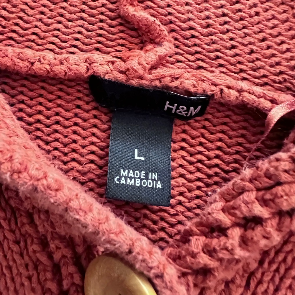 Y2K H&M Women’s Orange Chunky Knit Belted Cardigan Cabincore Sweater Large - Picture 4 of 8